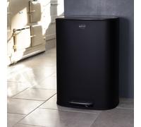 CHARLES BENTLEY Kitchen Bin, 50 Litre Capacity, Black, Pedal Function, Kitchen Bin, Rubbish Bin, Waste Bin, Pedal Bin, Black Bin, Soft Close Function, Easy Wipe Clean, Stainless Steel (63.7x37.3x46cm)