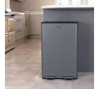 CHARLES BENTLEY Kitchen Bin, 60 Litre, Double Compartment, Grey, Kitchen Bin, Rubbish Bin, Bins for Kitchen Waste, Pedal Bin, Double Bin, Recycling