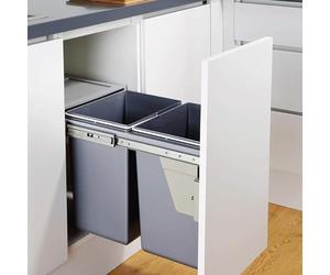 CHARLES BENTLEY Kitchen Bin, Pull Out, Kitchen Cupboard Bin, 2 x 20 Litre Bins, 40 Litre Capacity, Recycling, Multi Compartment, Odour Preventing Lid, 2 Compartments, Easy Assembly (34Wx48Dx42H cm)