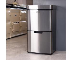 CHARLES BENTLEY Kitchen Bin, Triple Compartment, Stainless Steel, 62 Litre, Sensor Bin, Recycle, Waste, Rubbish, Trash Bucket, Soft Close, Timer, Automatic Lid, Sensor And Manual (74.5x42x31.5cm)