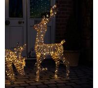CHARLES BENTLEY Outdoor & Indoor Large Rattan Light Up Reindeer Decoration, 120cm, Rattan, Brown Metal Frame, Plug-In Micro LED Lights, Timer Feature, Ground Pegs & Cable Ties Included, Christmas
