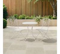 Charles Bentley Leaf Design Rustic Metal Garden Bistro Set in White Charles Bentley White