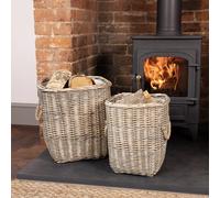CHARLES BENTLEY Log Baskets, Snug, Set Of Two, Fabric Lined, Wicker Log Baskets, Storage, Handmade, Nesting Rope Handles, Stackable, Practical, Square Shape, Willow Wicker, Polyester, Cotton (40x40cm)