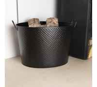 CHARLES BENTLEY Log Bucket, Snug, Willow, Large, Fireside Log Bucket, Iron, Oval Opening, Black Matte Finish, Contemporary, Diamond Embossed Body, Solid Metal Handles, 6KG Log Capacity (53x40x38cm)