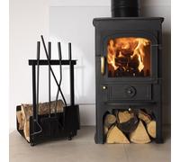 Hazel Log Holder and Fireset Tool Stand Poker Tongs Brush Coal Shovel Tool Stand