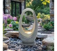CHARLES BENTLEY 2 Tier Water Feature, UV Resistant, Weather Resistant, Mains Powered, Plug Included, Frost Resistant, Warm White, Water Fountain, Built In LED Lights, Oval Design (59.5x30x23.5cm)
