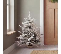 3ft Pre-Lit Faux Snowy Christmas Tree in Hessian Bag | Warm White LEDs