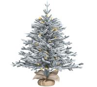 CHARLES BENTLEY Luxury 3ft Pre-Lit Faux Snowy Christmas Tree, 90cm, Warm White Plug-In LED Lights, Artificial Tree, Snow-Dusted Green Branches, Rustic Hessian-Style Base, Indoor Use, No Assembly