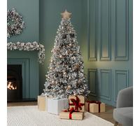 CHARLES BENTLEY Luxury 6ft Pre-Lit Faux Hinged Snowy Christmas Tree, 180cm, Warm White Plug-In LED Lights, Artificial Tree, Snow-Dusted Green