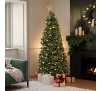Charles Bentley Luxury 7ft Slimline Faux Nordic Spruce Hinged Christmas Tree Easy Assembly 41" Wide Realistic Fir Pine Xmas Decoration Artificial