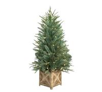 CHARLES BENTLEY Luxury Indoor Outdoor 4ft Pre-Lit Faux Christmas Tree in Box Planter, 122cm, Warm White LED Lights, Artificial Tree, Wooden-Effect Pot, Indoor & Outdoor Use, Realistic Green Branches