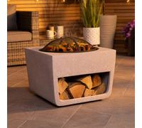 Charles Bentley Snug Lima Magnesia Square Firepit with Mesh Cover and Log Storage - Size: 48 x 52 x 52cm - Grey - Wilko