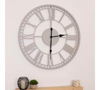 CHARLES BENTLEY Malham Outdoor And Indoor Wall Clock, Grey Coating, Skeleton Design, Metal, Quiet Ticking, Roman Numerals, Giant Open Face, Analog, Patio Clock, Living Room, Kitchen (90x90x4.8cm)
