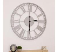 Charles Bentley Malham Outdoor And Indoor Wall Clock, Grey Coating, Skeleton Design, Metal, Quiet Ticking, Roman Numerals, Giant Open Face, Analog, Patio Clock, Living Room, Kitchen (90x90x4.8cm)