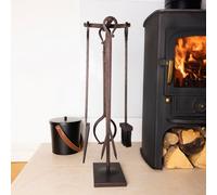 Charles Bentley Maple Fireside Companion Set Iron Black Traditional Black Tool Stand Tongs Poker