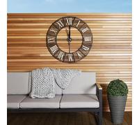 CHARLES BENTLEY Metal Wall Clock Antique Roman Numerals, Grey, Large