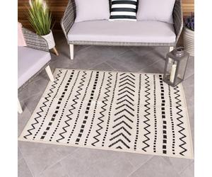 CHARLES BENTLEY Moroccan Lightweight Weatherproof Cream Indoor/Outdoor Rug Plastic Garden Lightweight UV Resistant Recycled Material Mat For Balcony Beach And BBQ (120x170cm)