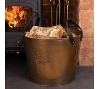 Charles Bentley Mulberry Large Antique Gold Coloured Leather Handled Log Bucket 45x35cm | Size: 45x35 cm Charles Bentley Gold 45x35 cm