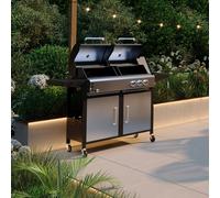 CHARLES BENTLEY Dual Fuel 2+1 Burner Gas Grill & Charcoal Grill BBQ With Thermometer, Fire Box, Control Panel, Charcoal Tray, Warming Rack, Garden, Outdoors, Large, Family, Al Fresco (147.5x110cm)