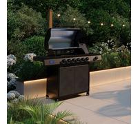 CHARLES BENTLEY ottimo Pro 455 6-Burner Gas BBQ With Infrared Side Burner, Digital Thermometer, Cast-Iron Cooking Grids, Flat Grill Plate, Double-Layer Lid & Storage Cabinet (135x58x119cm)