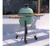 CHARLES BENTLEY ottimo Searsmith 18" Ceramic Kamado Charcoal BBQ Grill With Folding Side Tables, Thermometer, Fibre Gasket Seal, Cast Iron Vent, Wheeled Steel Stand, gloss Green Finish (116x107cm)