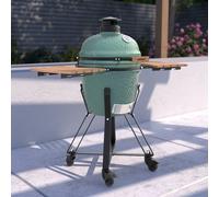 CHARLES BENTLEY ottimo Searsmith 18" Ceramic Kamado Charcoal BBQ Grill With Folding Side Tables, Thermometer, Fibre Gasket Seal, Cast Iron Vent, Wheeled Steel Stand, gloss Green Finish (116x107cm)