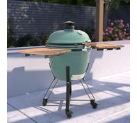 CHARLES BENTLEY ottimo Searsmith 24" Kamado BBQ Grill With Folding Bamboo Side Tables, Thermometer, Fibre Gasket Seal, Air Easy-Lift Hinge, gloss Green Finish, Raised Grid Cooking System, (133x115cm)