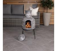 Leaf Motif Clay Chiminea BBQ Grill Leaf Design Rain Lid Charles Bentley Grey One Size