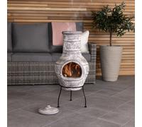 CHARLES BENTLEY Outdoor, Garden, Patio, Medium Natural Clay Chimenea Patio Heater Firepit, Easy To Assemble, Terracotta Finish, Leaf Design, Burns