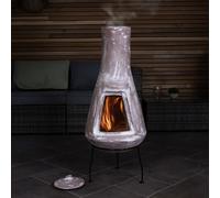 CHARLES BENTLEY Outdoor, Garden, Patio, Smooth Tall Large Barcelona Clay Chiminea, Natural Clay Finish, Includes Iron Stand & Furnace Lid, Tall