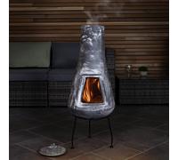 CHARLES BENTLEY Outdoor, Garden, Patio, Smooth Tall, Medium Barcelona Clay Chiminea, Light Grey Finish, Includes Iron Stand & Furnace Lid, Tall