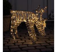 CHARLES BENTLEY Outdoor & Indoor Small Rattan Light Up Reindeer Decoration, 60cm, Rattan, Brown Metal Frame, Plug-In Micro LED Lights, Timer Feature, Ground Pegs & Cable Ties Included, Christmas
