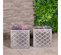 Charles Bentley Pair of Lazio Square Pewter Planters (Dia. 32cm) Grey Plastic