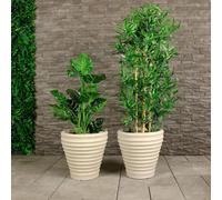 Charles Bentley Pair of Moroccan, Round, Stone, Planters, Plastic, Plant Pots, Small, Outdoor, Garden, Patio, Porch, Decking, Set of 2, Lightweight, Contemporary, Made In UK, Trendy (43x43x41cm)