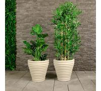 CHARLES BENTLEY Pair of Moroccan, Round, Stone, Planters, Plastic, Plant Pots, Small, Outdoor, Garden, Patio, Porch, Decking, Set of 2, Lightweight,