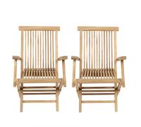 Charles Bentley Pair of Solid Wooden Teak Garden Outdoor Folding Arm Chairs