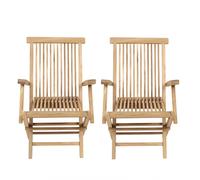 Charles Bentley Pair of Solid Wooden Teak Garden Outdoor Folding Arm Chairs in Natural Charles Bentley Natural