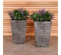CHARLES BENTLEY Set of 2 Tall Plastic Planters, Grey, H45 x L30 x W30cm