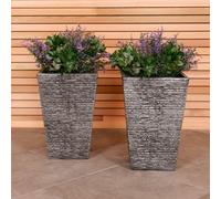 CHARLES BENTLEY Set of 2 Tall Plastic Planters, Grey, H45 x L30 x W30cm