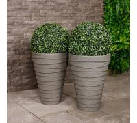 Charles Bentley Pair Of Tall Trojan Round Charcoal Planters (Dia. 38Cm) Pot