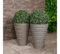 CHARLES BENTLEY Pair of Tall, Trojan, Round, Charcoal, Planters, Plastic, Plant Pots, Outdoor, Garden, Patio, Porch, Decking, Set of 2, Lightweight, Contemporary, Made In UK, Trendy (38x38x56cm)
