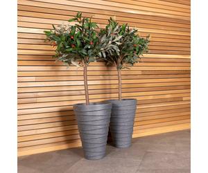 Charles Bentley Pair Of Trojan Round Granite Planters (Dia. 33Cm) Grey Plastic