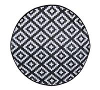 CHARLES BENTLEY Pattern Lightweight Weatherproof Indoor/Outdoor/Patio Plastic UV Resistant Medium Round Rug For Balcony Beach BBQ And More In Black (150x152)