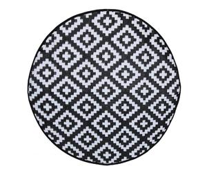 CHARLES BENTLEY Pattern Lightweight Weatherproof Indoor/Outdoor/Patio Plastic UV Resistant Medium Round Rug For Balcony Beach BBQ And More In Black (150x152)