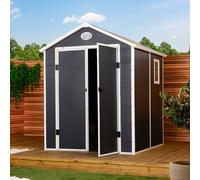 Charles Bentley Plastic Storage Garden Shed 6.3ft x 6.2ft Grey Medium Roof Outdoor Garden Tall Box Store Tools