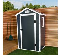 Charles Bentley Plastic Storage Shed 4.4ft x 3.4ft Grey Small Roof Outdoor Tall