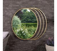 Charles Bentley Prague Round Mirror, Gold Coloured, Weather Resistant, Shatterproof, Wall Mounted Accent Mirror Décor For Garden, Indoors, Iron, Aluminium (90x100cm)