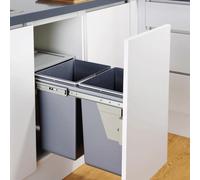 CHARLES BENTLEY Pull Out Kitchen Cupboard Recycling Bin 40L, Grey, 2 x 20