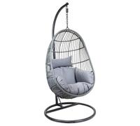 Charles Bentley Hanging Egg Shaped Rattan Swing Chair With Cushion - Grey