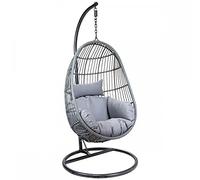 CHARLES BENTLEY Freestanding Hanging Swing Seat, Grey Egg Hanging Bench, Seating, Outdoor And Indoor, PE Rattan Weave, Hammock, Grey Stand, Washable Cushions, Easy Clean, Showerproof (95x80x195cm)